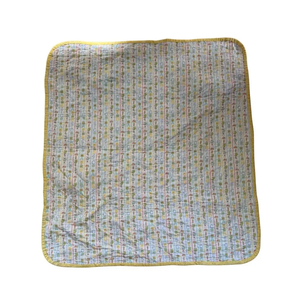 Blue Yellow Pink Baby Hand Sewn Machine Quilted Blanket 35.5x38.5 Butterfly